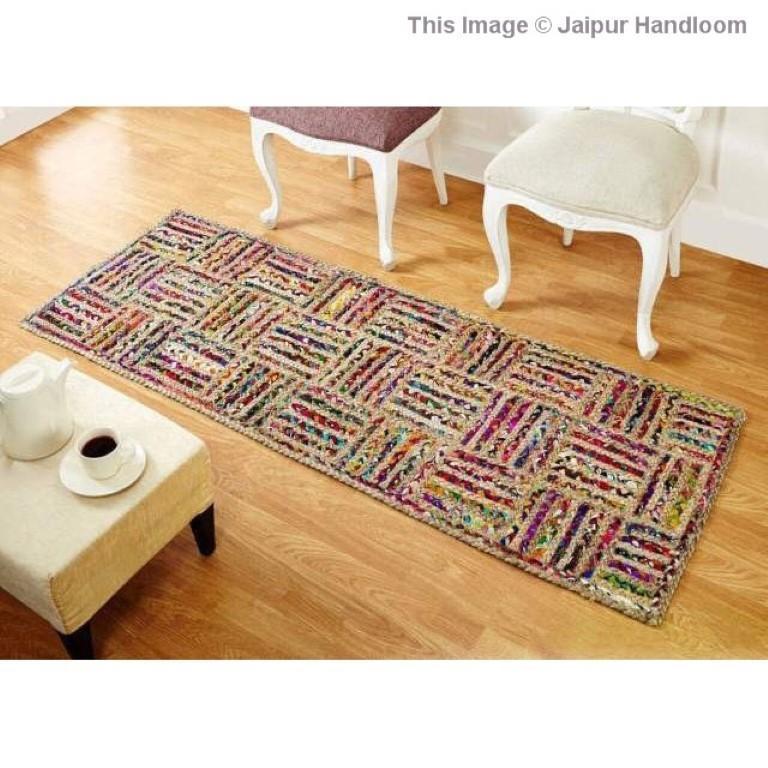 Beige Blue Jute Braided Runner Rugfor Living Room – 24 x 96 handmade by LoomifyHome