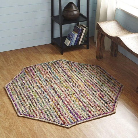 Beige Blue Jute Braided Round Rugfor Living Room – Chindi handmade by LoomifyHome