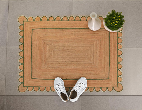 Beige Green Jute Braided Doormatfor Living Room handmade by LoomifyHome