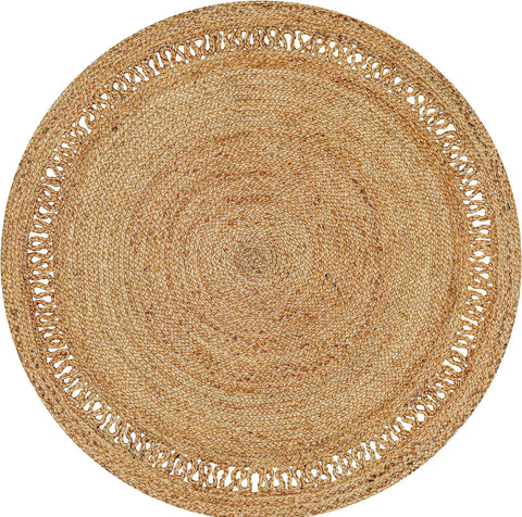 White Beige Jute Braided Round Rugfor Living Room – Layered Look handmade by LoomifyHome