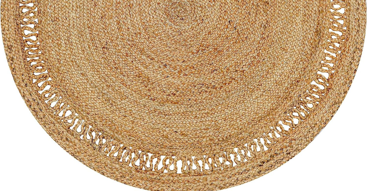 White Beige Jute Braided Round Rugfor Living Room – Layered Look handmade by LoomifyHome