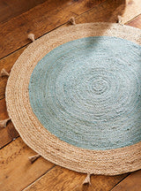 Beige Blue Jute Braided Round Rugfor Living Room – Everyday Design handmade by LoomifyHome