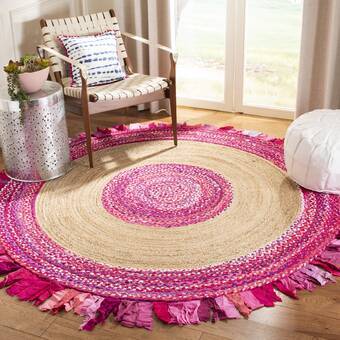 Beige Blue Jute Braided Round Rugfor Living Room – Artisan Style 9 handmade by LoomifyHome