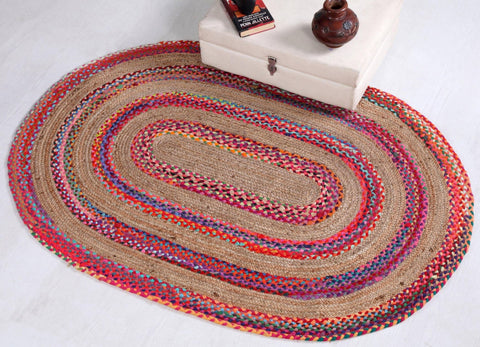 Multicolor Jute Braided Oval Rugfor Living Room – 2 x 3 handmade by LoomifyHome