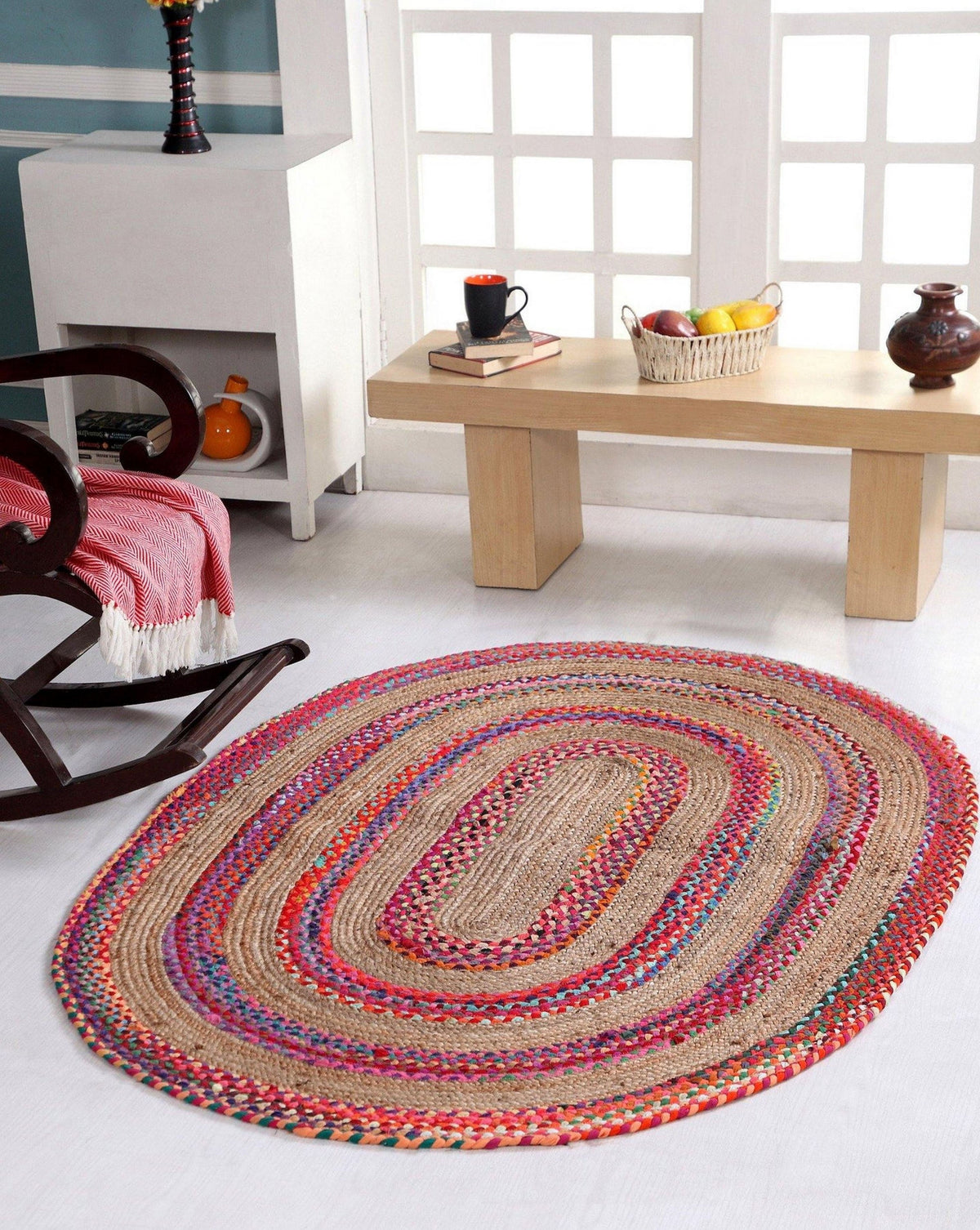 Multicolor Jute Braided Oval Rugfor Living Room – 2 x 3 handmade by LoomifyHome