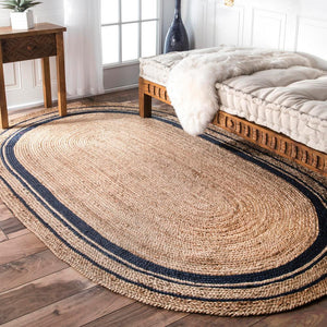 Blue Multicolor Jute Braided Oval Rugfor Living Room – 3 x 4 handmade by LoomifyHome