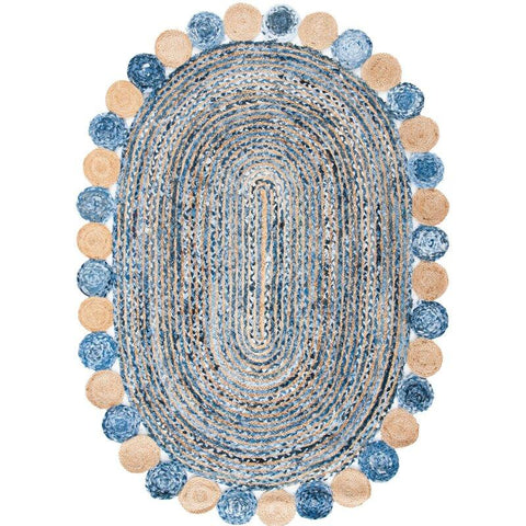 Blue Multicolor Jute Braided Oval Rugfor Living Room – Bedroom Ready handmade by LoomifyHome