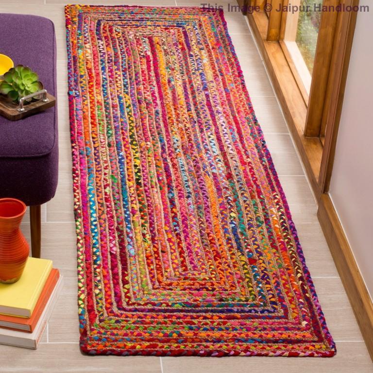 Beige Blue Jute Braided Area Rugfor Living Room – 2 x 14 handmade by LoomifyHome