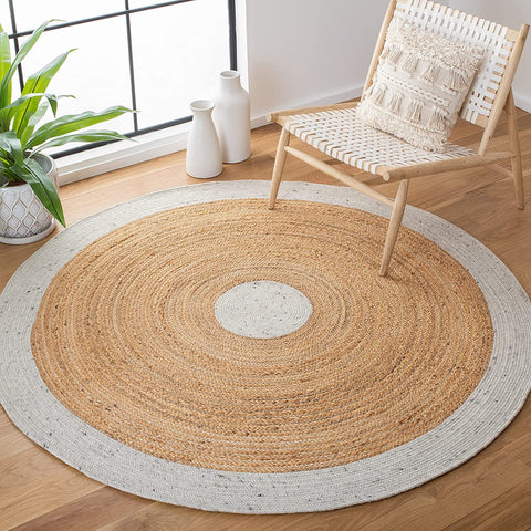 Beige Blue Jute Braided Round Rugfor Living Room – Round handmade by LoomifyHome