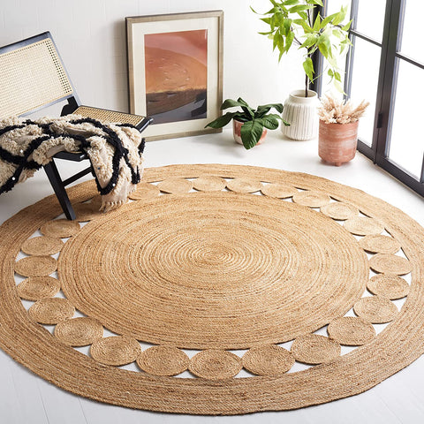 Beige Blue Jute Braided Round Rugfor Living Room – Artisan Style 28 handmade by LoomifyHome