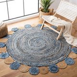 Beige Blue Jute Braided Round Rugfor Living Room – 8 x 8 handmade by LoomifyHome