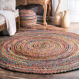 Beige Blue Jute Braided Round Rugfor Living Room – Artisan Style 29 handmade by LoomifyHome