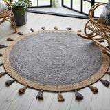 Beige Blue Jute Braided Round Rugfor Living Room – Natural Texture handmade by LoomifyHome