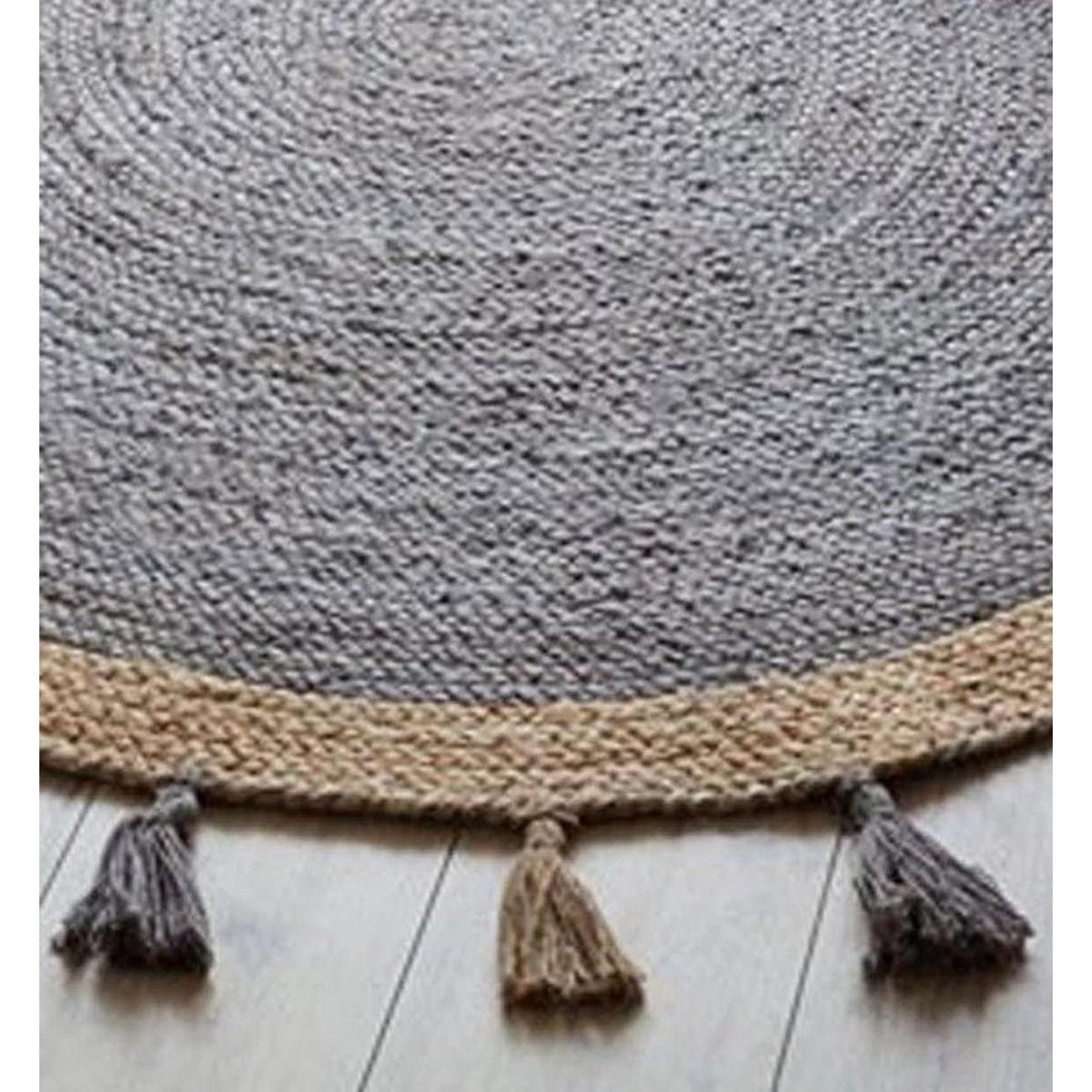 Beige Blue Jute Braided Round Rugfor Living Room – Natural Texture handmade by LoomifyHome