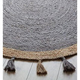 Beige Blue Jute Braided Round Rugfor Living Room – Natural Texture handmade by LoomifyHome
