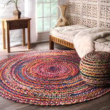Beige Blue Jute Braided Round Rugfor Living Room – Artisan Style 27 handmade by LoomifyHome