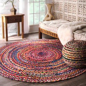 Beige Blue Jute Braided Round Rugfor Living Room – Artisan Style 27 handmade by LoomifyHome
