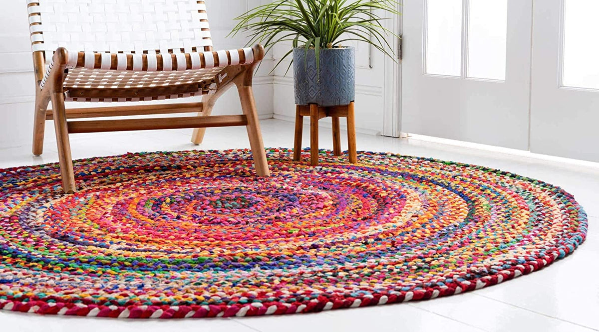 Beige Blue Jute Braided Round Rugfor Living Room – Artisan Style 27 handmade by LoomifyHome