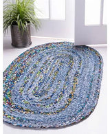 Blue Multicolor Jute Braided Runner Rugfor Living Room – Coastal handmade by LoomifyHome