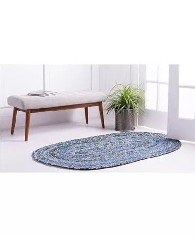 Blue Multicolor Jute Braided Runner Rugfor Living Room – Coastal handmade by LoomifyHome
