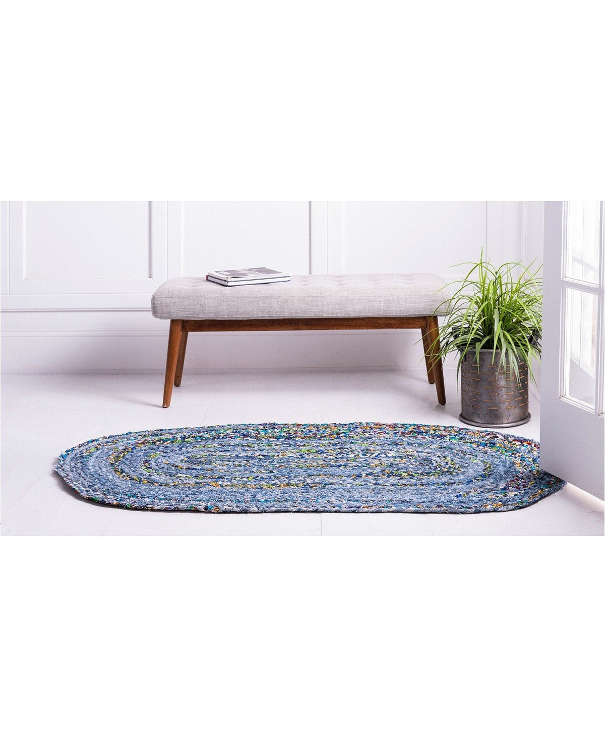 Blue Multicolor Jute Braided Runner Rugfor Living Room – Coastal handmade by LoomifyHome