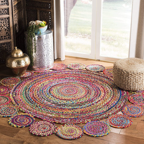 Beige Blue Jute Braided Round Rugfor Living Room – Circle handmade by LoomifyHome