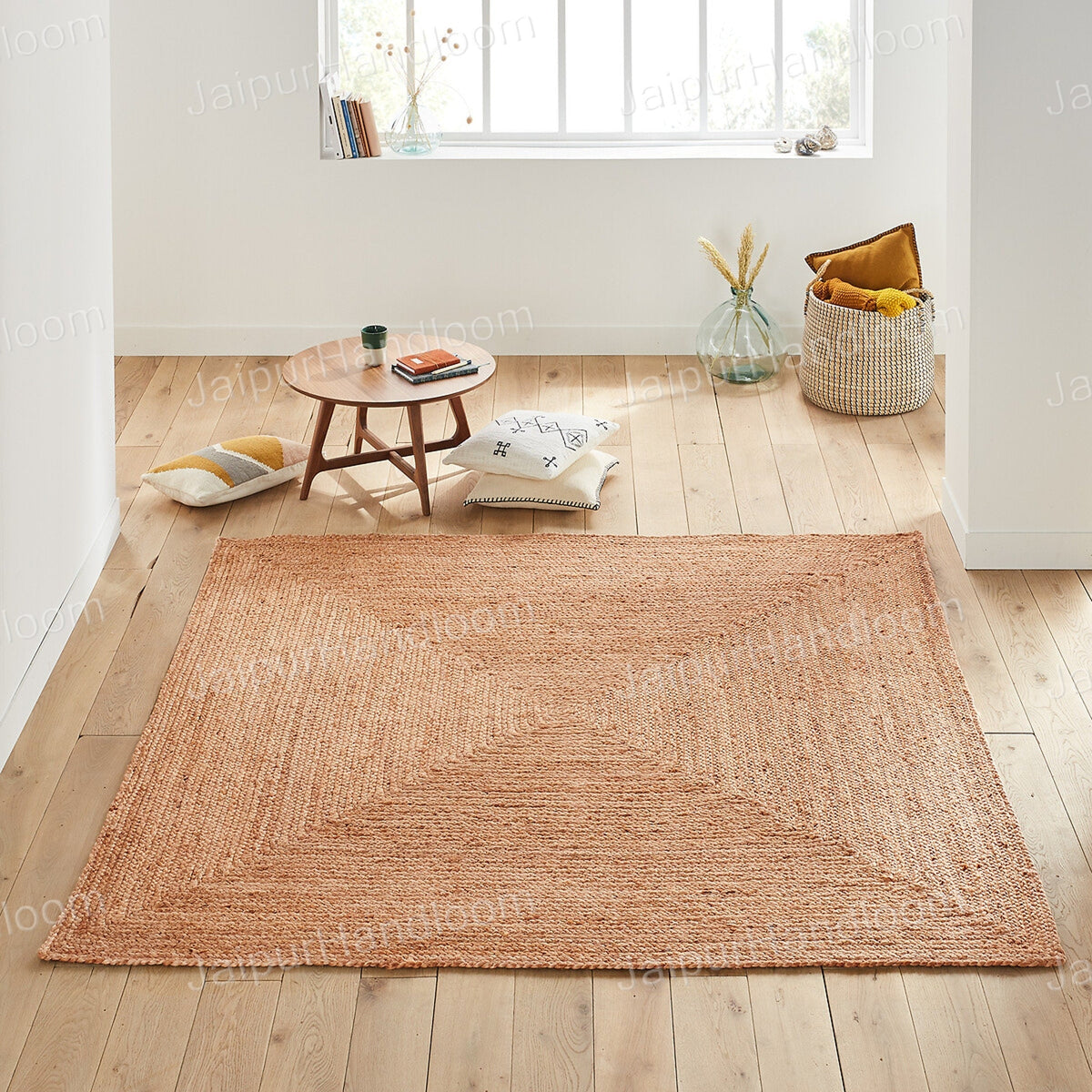 White Beige Jute Braided Runner Rugfor Living Room – 96 x 120 handmade by LoomifyHome