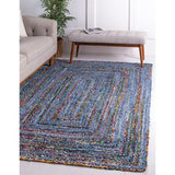 Beige Blue Jute Braided Runner Rugfor Living Room – 3 x 5 handmade by LoomifyHome