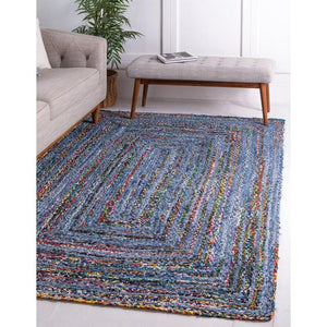 Beige Blue Jute Braided Runner Rugfor Living Room – 3 x 5 handmade by LoomifyHome