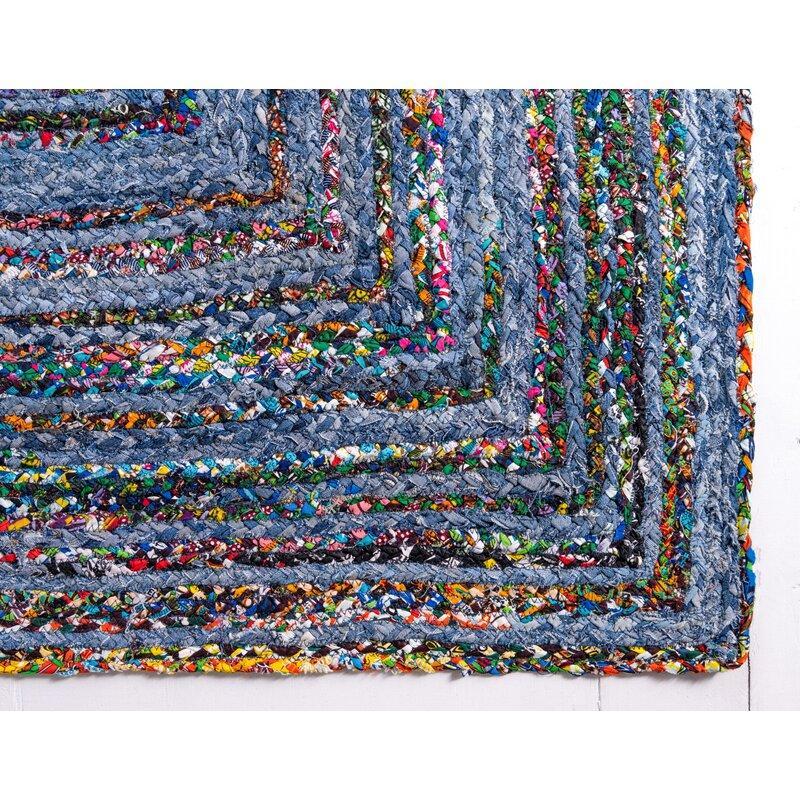 Beige Blue Jute Braided Runner Rugfor Living Room – 3 x 5 handmade by LoomifyHome