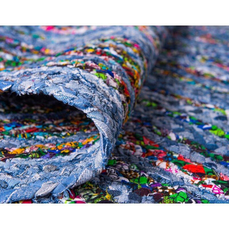 Beige Blue Jute Braided Runner Rugfor Living Room – 3 x 5 handmade by LoomifyHome