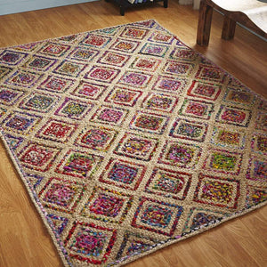 Beige Blue Jute Braided Area Rugfor Living Room – 36 x 48 handmade by LoomifyHome