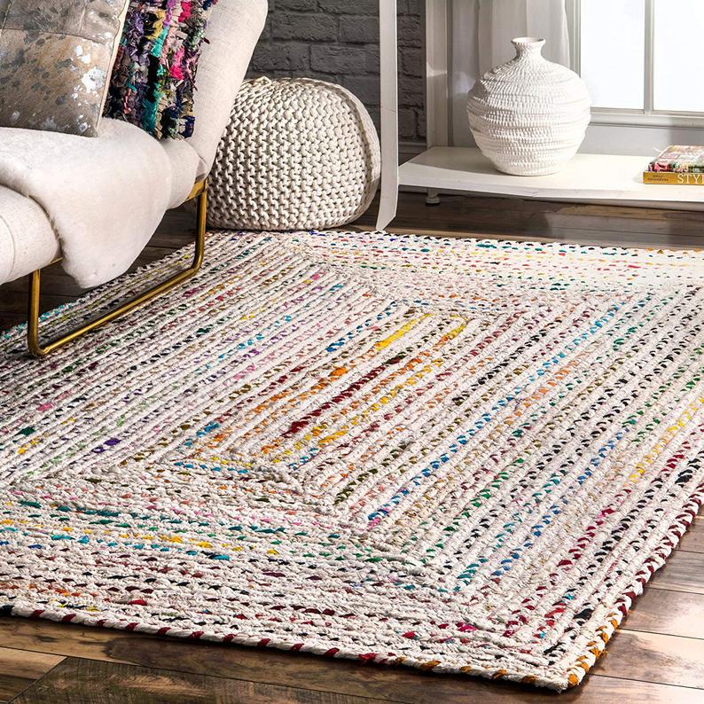Beige Blue Jute Braided Oval Rugfor Living Room – 36 x 60 handmade by LoomifyHome