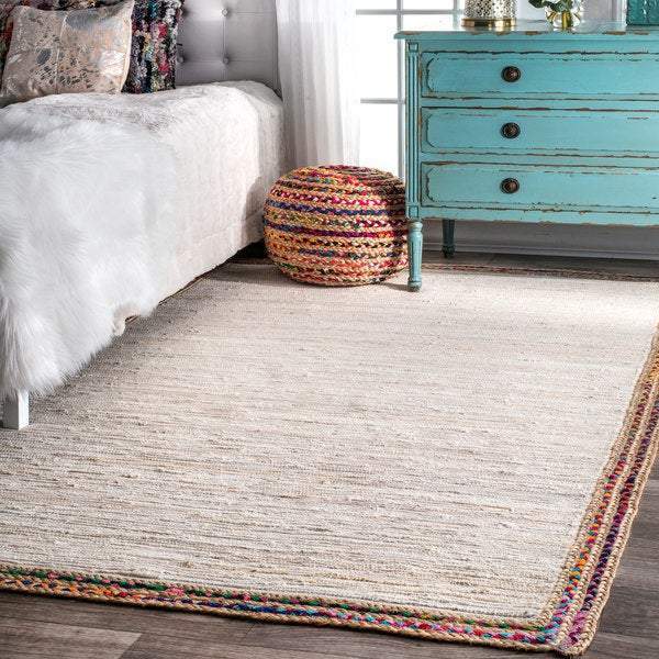 Beige Blue Jute Braided Area Rugfor Living Room – 72 x 96 handmade by LoomifyHome