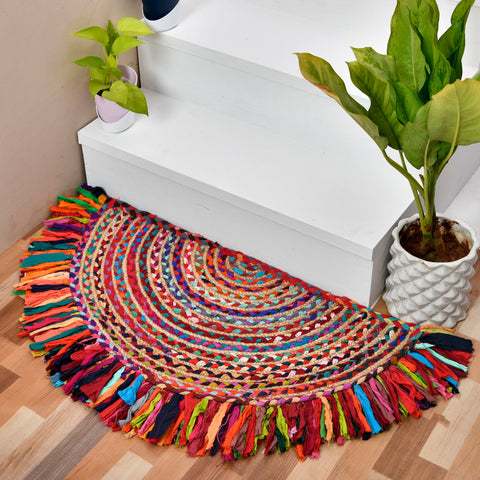 White Beige Jute Braided Half Moon Doormatfor Living Room – Multicolor handmade by LoomifyHome