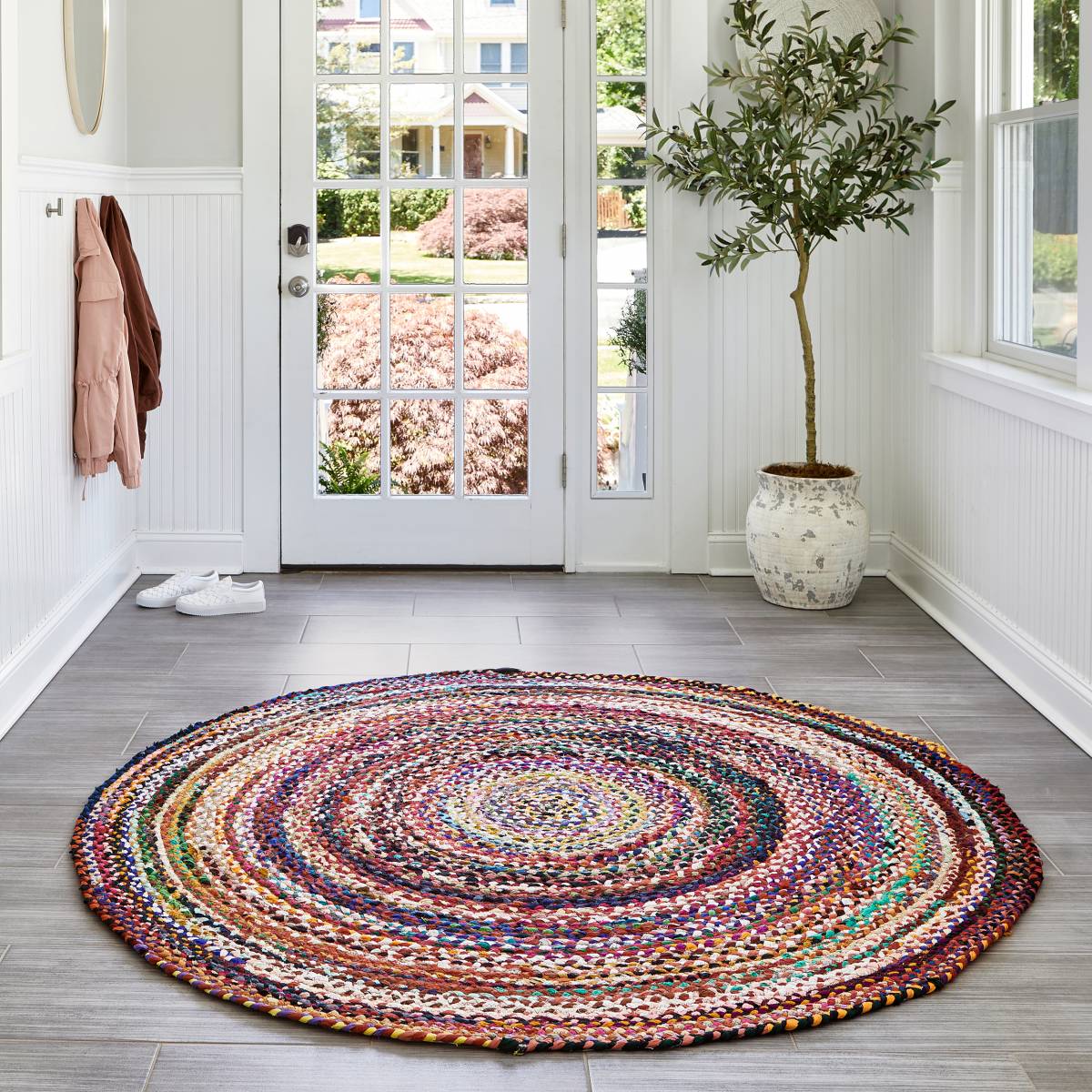 White Beige Jute Braided Round Rugfor Living Room – Natural handmade by LoomifyHome