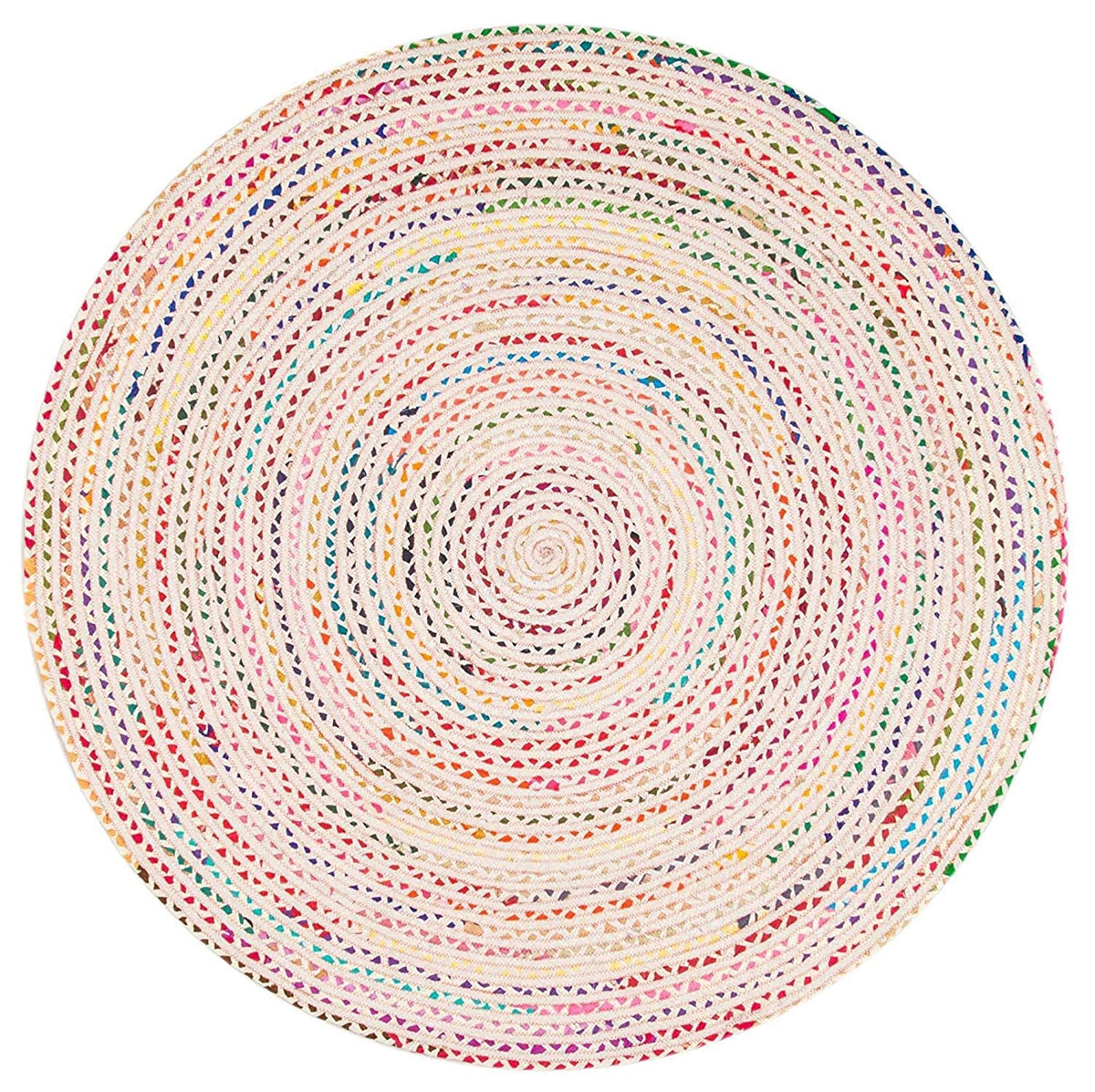 White Beige Jute Braided Round Rugfor Living Room – Recycled handmade by LoomifyHome