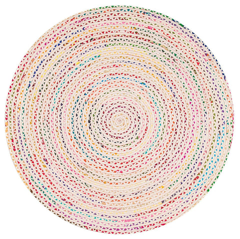White Beige Jute Braided Round Rugfor Living Room – Recycled handmade by LoomifyHome
