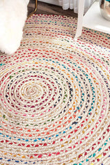 White Beige Jute Braided Round Rugfor Living Room – Recycled handmade by LoomifyHome