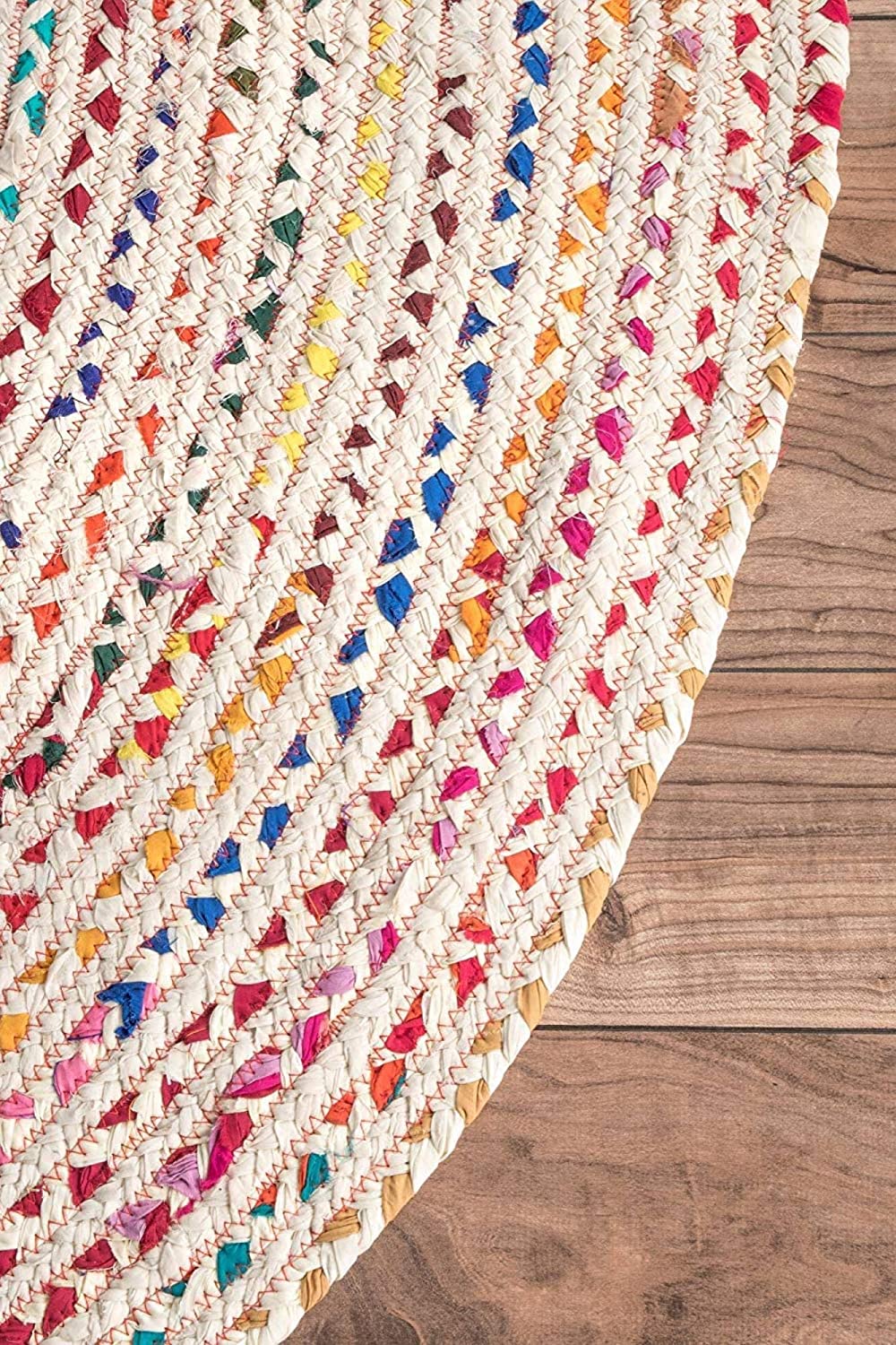 White Beige Jute Braided Round Rugfor Living Room – Recycled handmade by LoomifyHome