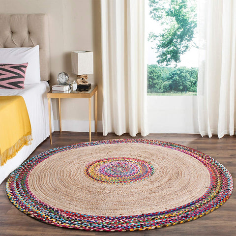Beige Blue Jute Braided Round Rugfor Living Room – Artisan Style 32 handmade by LoomifyHome