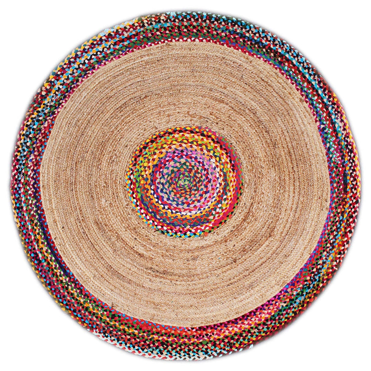 Beige Blue Jute Braided Round Rugfor Living Room – Artisan Style 32 handmade by LoomifyHome