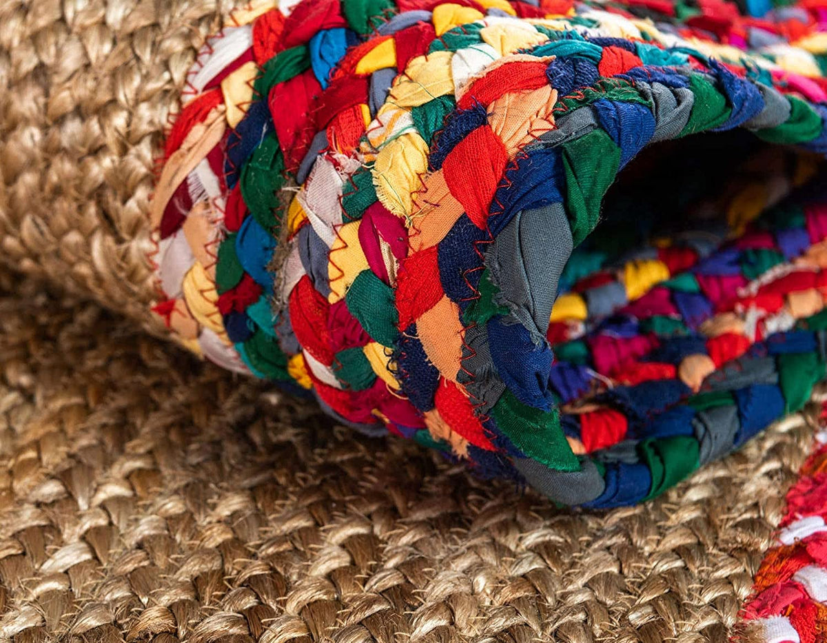 Beige Blue Jute Braided Round Rugfor Living Room – Artisan Style 32 handmade by LoomifyHome