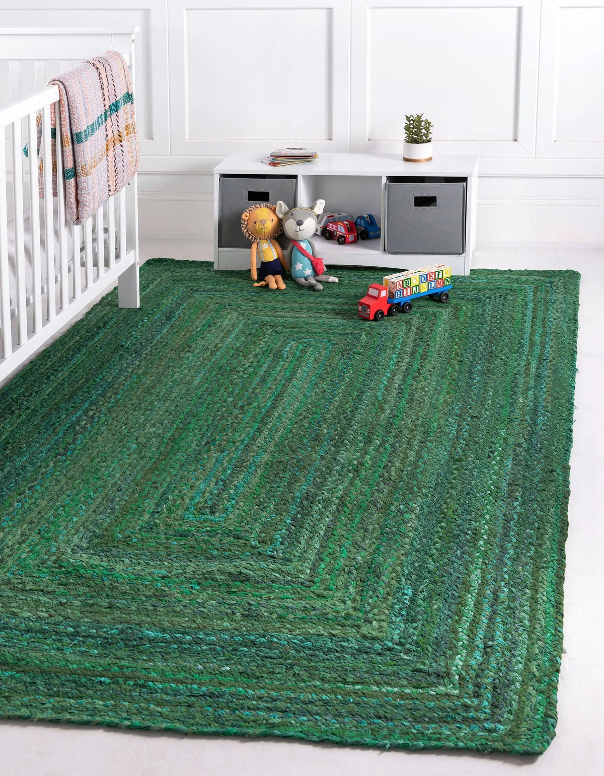 Beige Blue Jute Braided Area Rugfor Living Room – 5x7 handmade by LoomifyHome