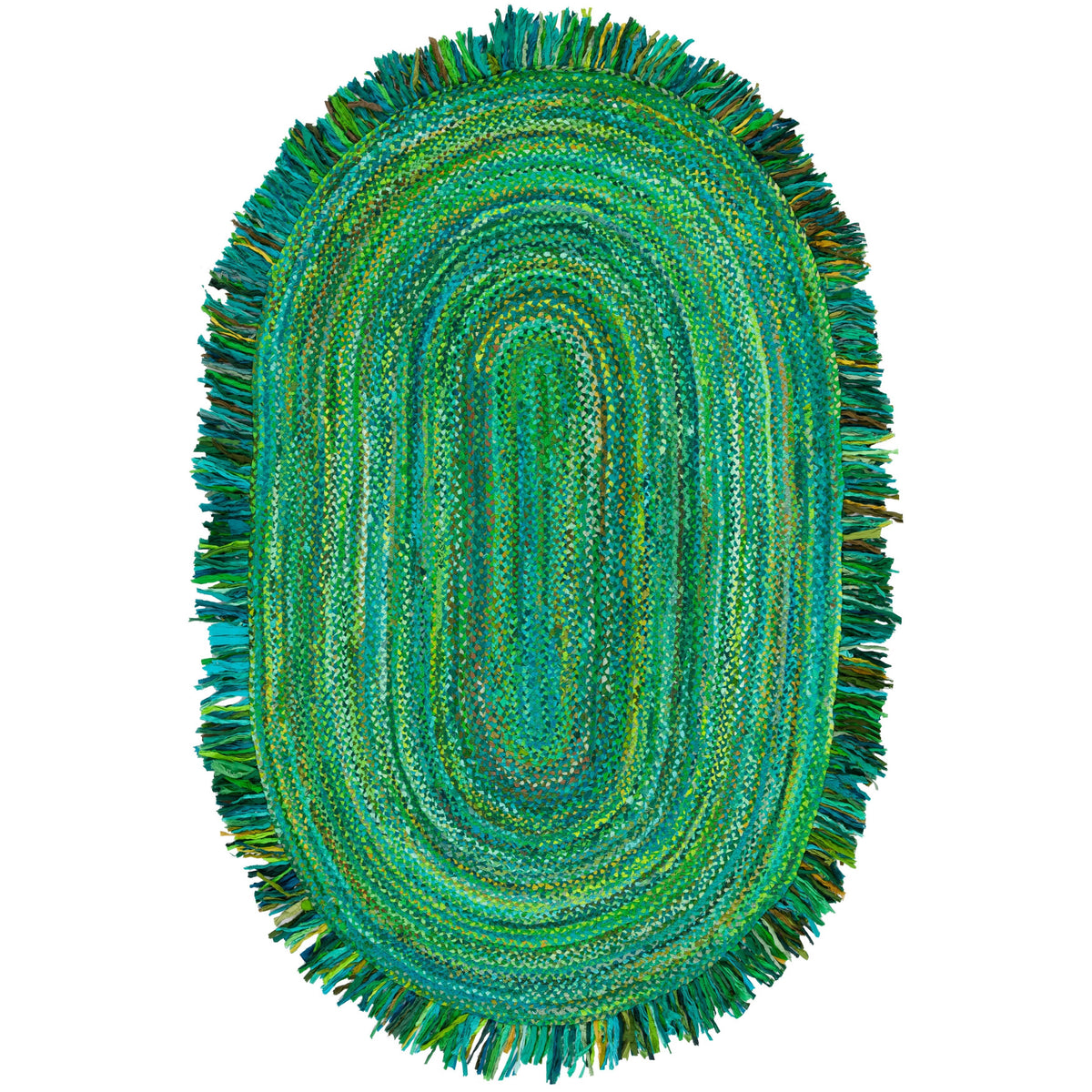 Green Multicolor Jute Braided Oval Rugfor Living Room handmade by LoomifyHome