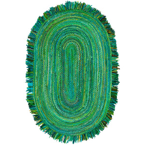 Green Multicolor Jute Braided Oval Rugfor Living Room handmade by LoomifyHome