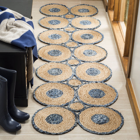 Beige Blue Jute Braided Runner Rugfor Living Room – 2 x 6 handmade by LoomifyHome