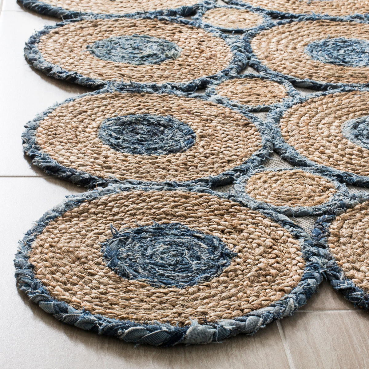 Beige Blue Jute Braided Runner Rugfor Living Room – 2 x 6 handmade by LoomifyHome