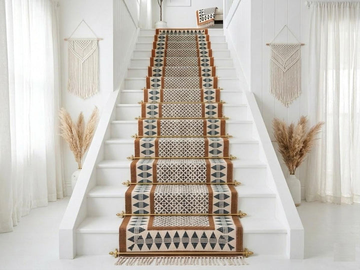Custom Size Traploper  Stairs Runner Rug Stair Carpet, treppenteppich Cotton Rug for Bedside, Entryway, Kitchen, Hallway