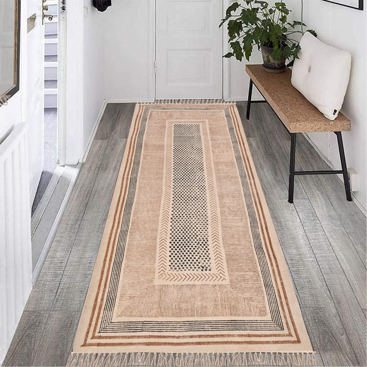 Cotton Braided Runner Rugfor Living Room – Scalloped handmade by LoomifyHome